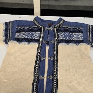 Blue and Cream Knit Cardigan